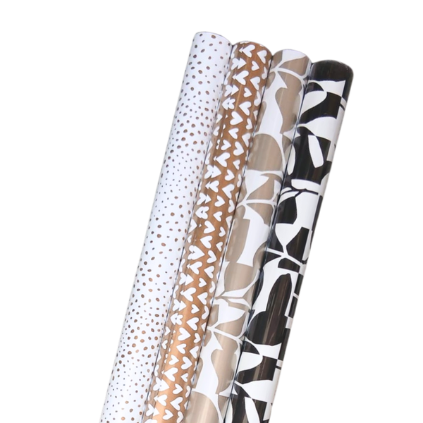 Cadeaupapier - 4 rollen inpakpapier- wit-goud