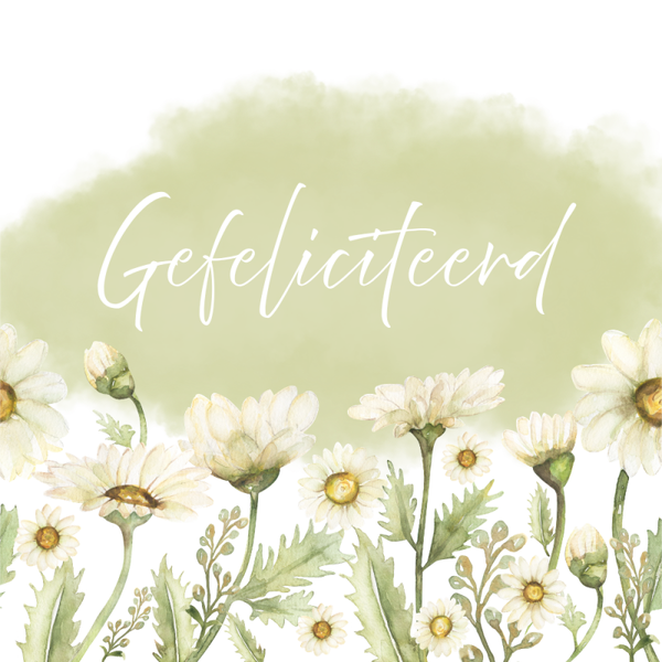 Dubbele wenskaart - Kaart gefeliciteerd crème bloemen