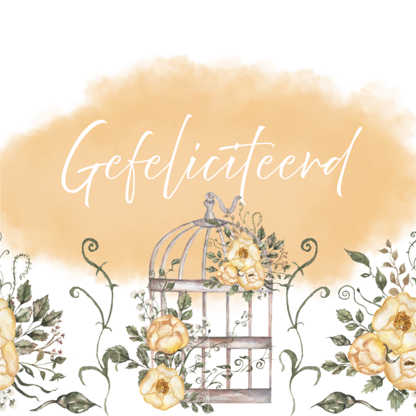 Dubbele wenskaart - Kaart gefeliciteerd vogelkooi rozen