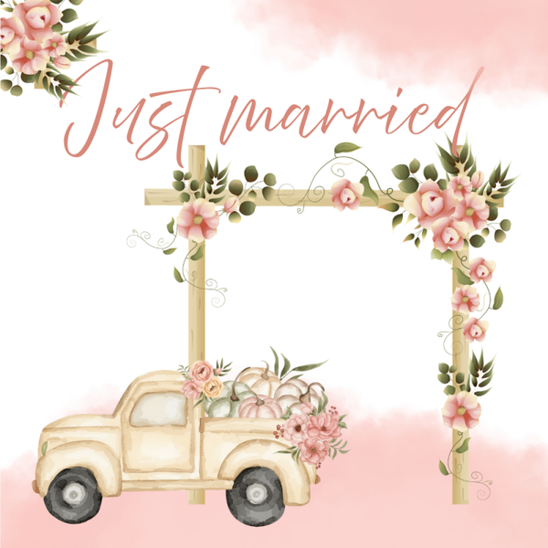 Dubbele wenskaart - Kaart just married bloemen