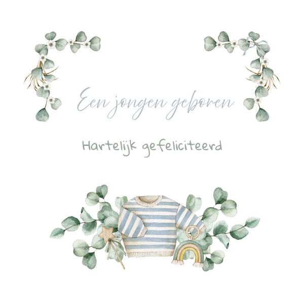 Dubbele wenskaart - Kaart geboorte jongen blauw truitje