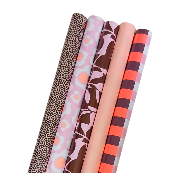 Cadeaupapier - 5 rollen inpakpapier- roze-paars