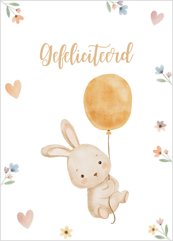Wenskaart gefeliciteerd konijn
