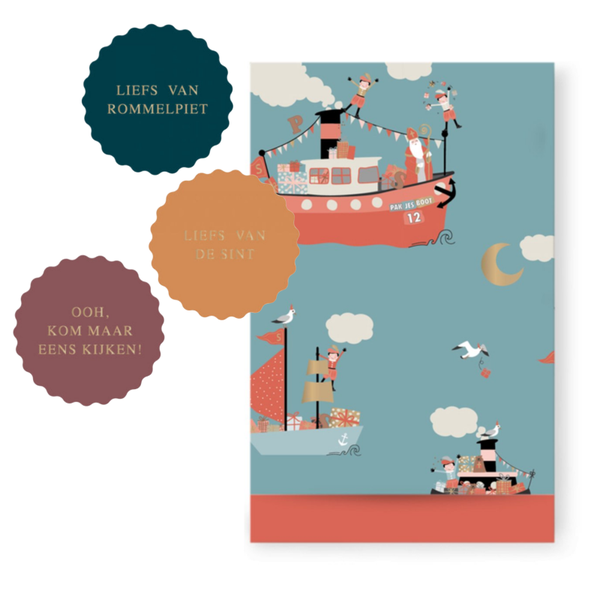 10 cadeauzakjes en stickers - Sinterklaas - Pakjesboot