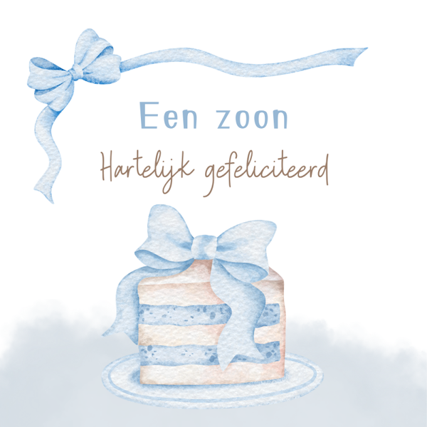 Dubbele wenskaart - Kaart geboorte zoon blauwe taart