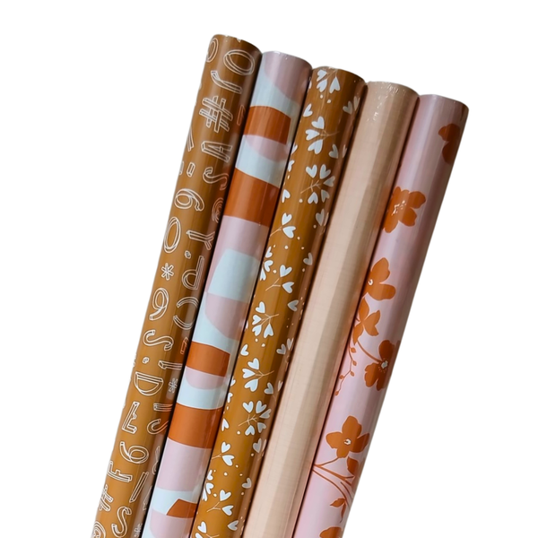 Cadeaupapier - 5 rollen inpakpapier- oranje-roze