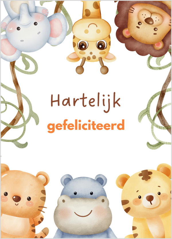 Wenskaart gefeliciteerd wilde dieren