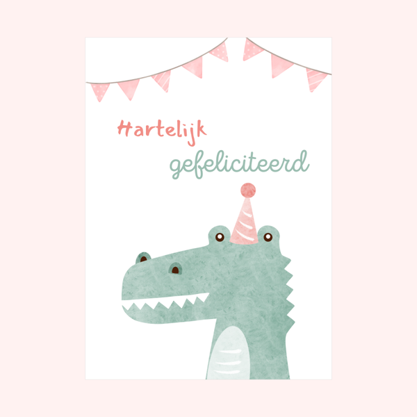Wenskaart met Feestkrokodil