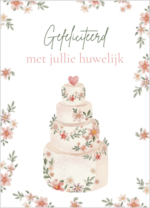 Wenskaart huwelijk bruidstaart
