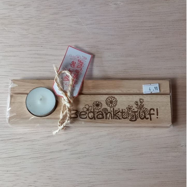 Cadeautje juf - Waxinelichthouder - Bedankt juf