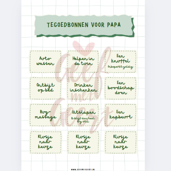 Printable- Tegoedbonnen voor klusjes- Cadeautje vaderdag