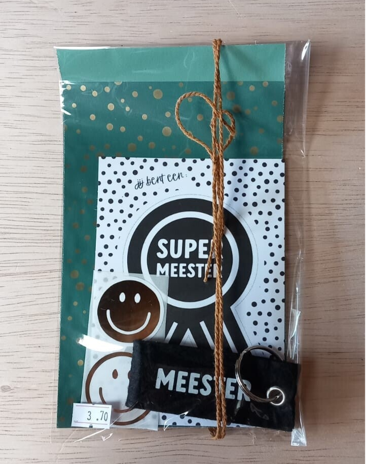Bedankje meester- kaart met sleutelhanger