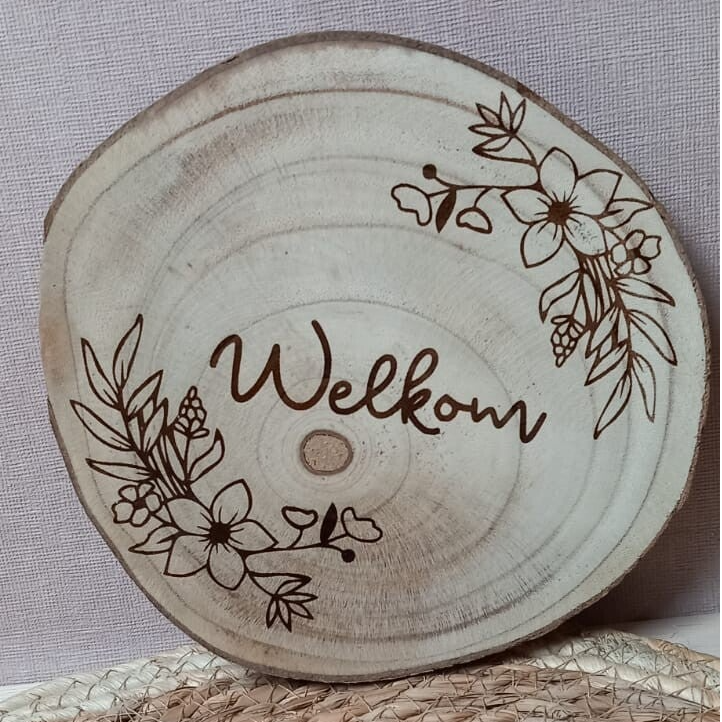 Houten bord- welkom