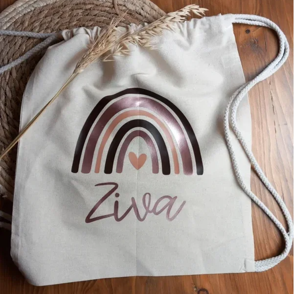 Trekbandtas met naam - Roze Regenboog