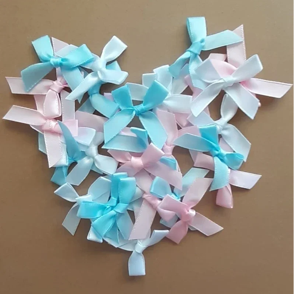 Roze, Witte en Blauwe Satijnen Strikjes | 30 stuks