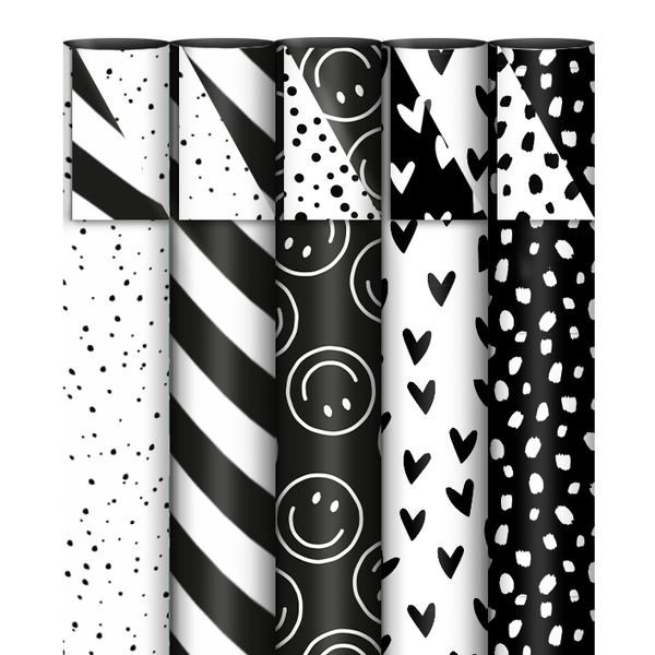 Cadeaupapier- 5 rollen cadeaupapier zwart-wit