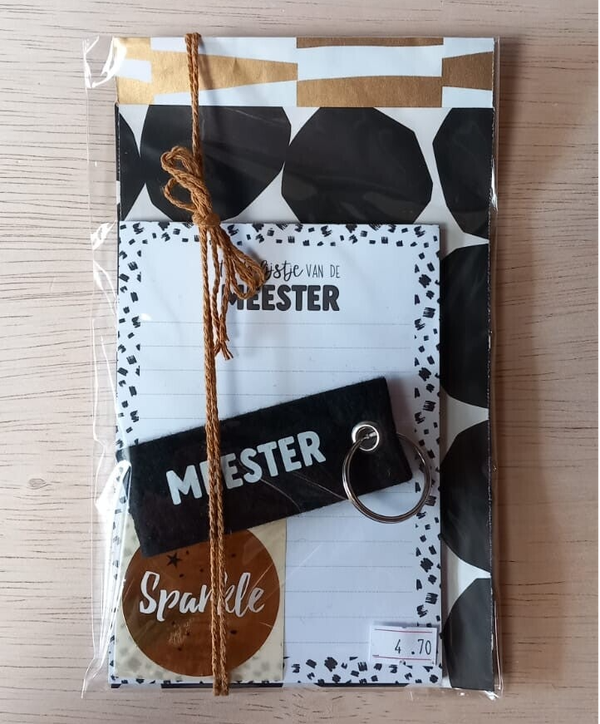 Bedankje voor de meester- Notitieblokje met sleutelhanger