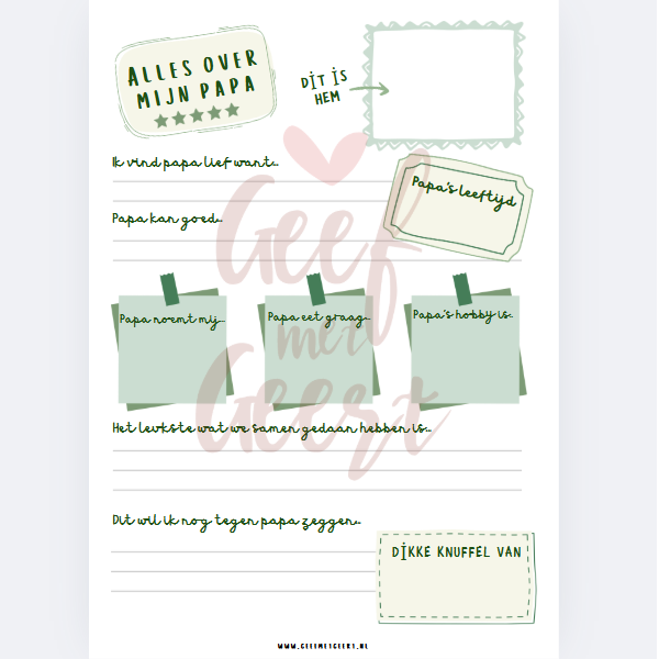 Printable  'Alles over mijn papa' - Cadeautje vaderdag