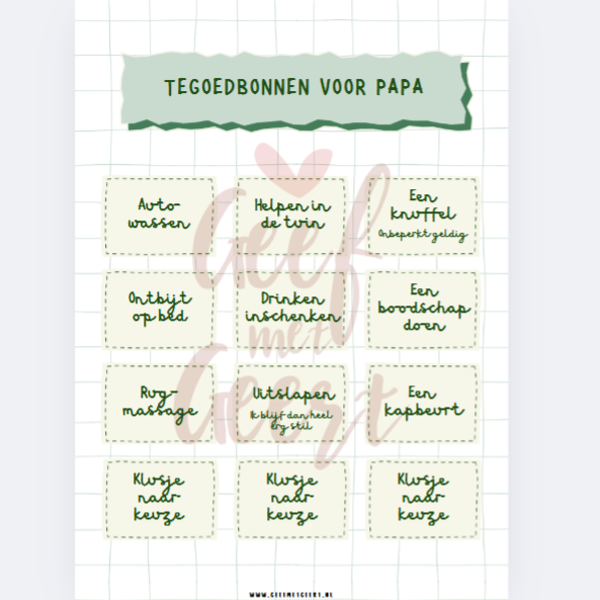 Printable- Tegoedbonnen voor klusjes- Cadeautje vaderdag