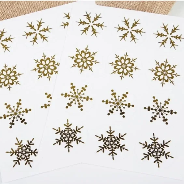 10 cadeaustickers - Sneeuwster Goud Transparant - Stickervel