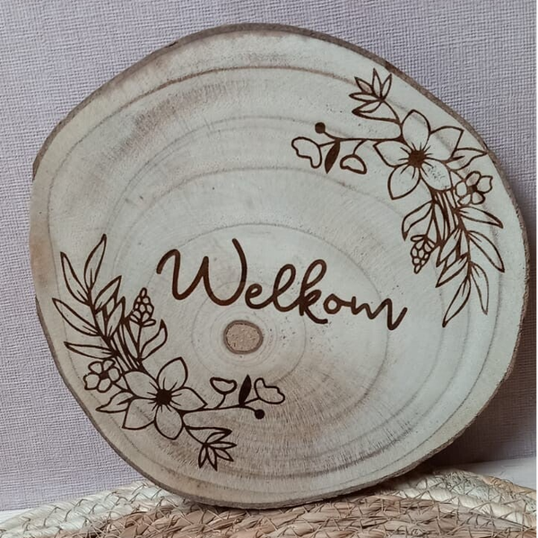 Houten bord- welkom