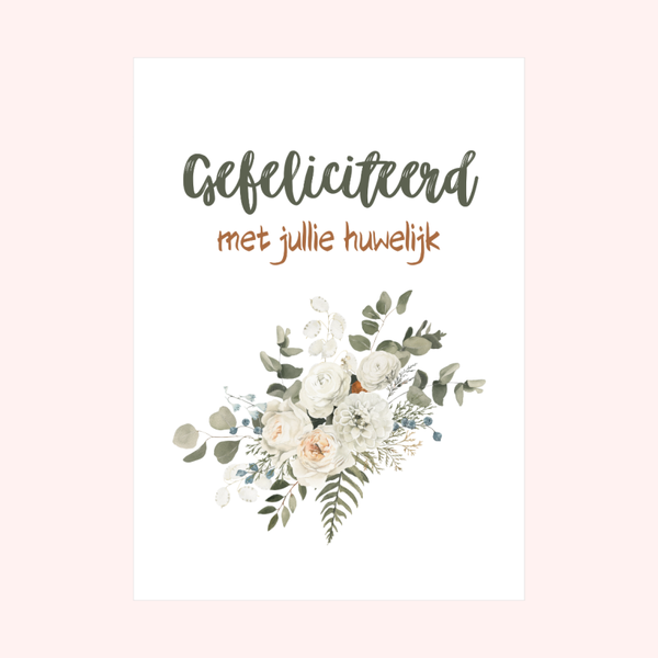 Wenskaart voor huwelijk met Bloemstuk