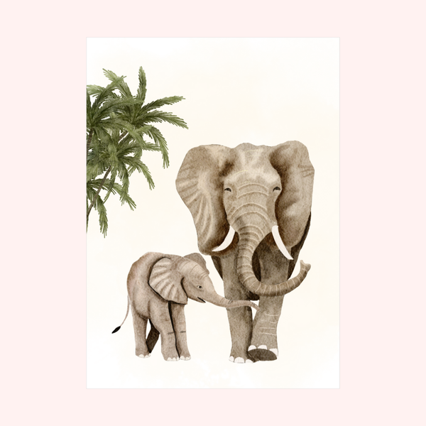 Blanco Wenskaart met Olifant en Baby