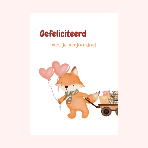 Wenskaart met Vos en Cadeautjes