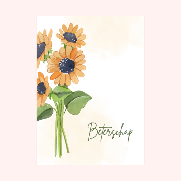 Wenskaart ‘Beterschap’ met Zonnebloemen