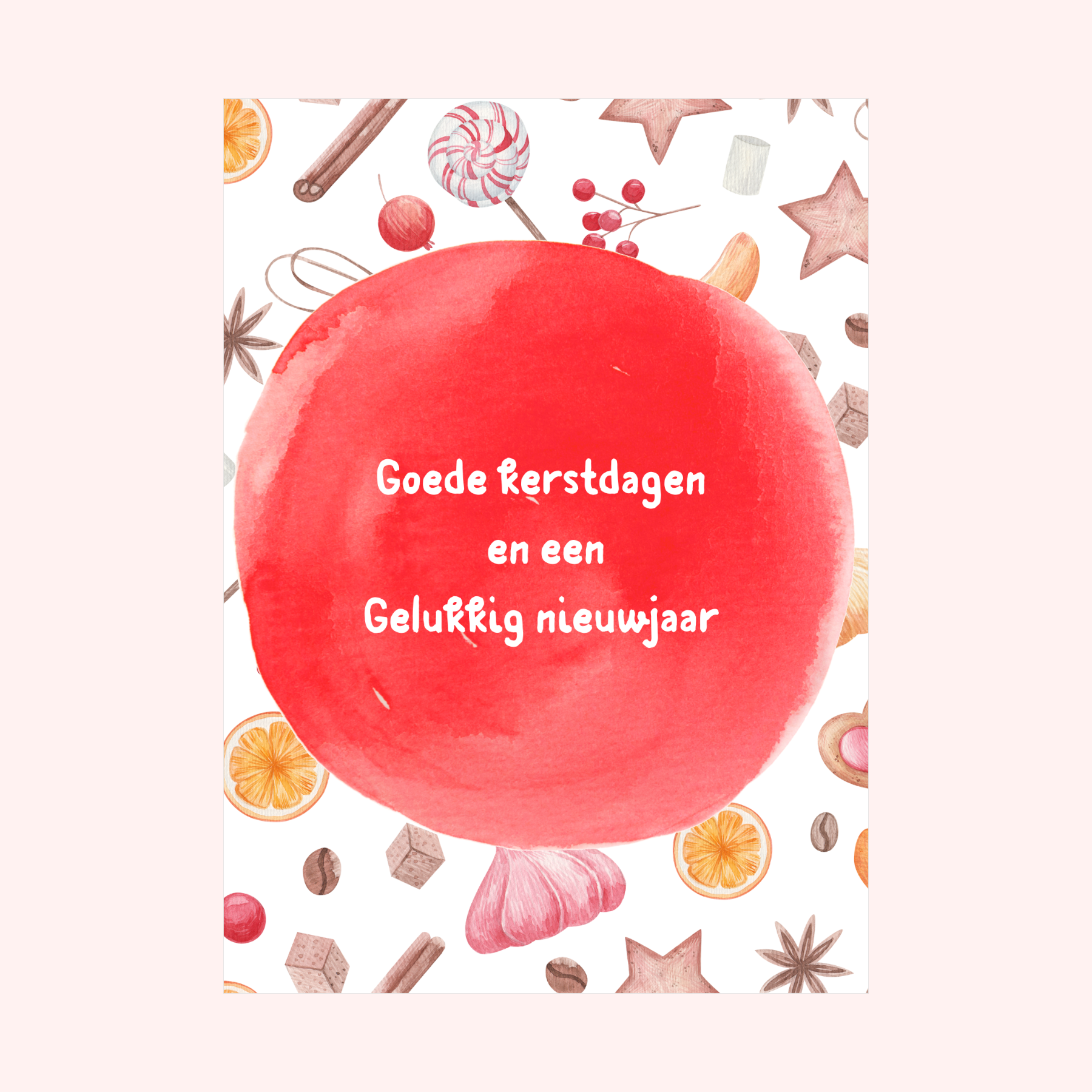 Aquarel kerstkaart met snoepgoed- Goede kerstdagen en een gelukkig nieuwjaar