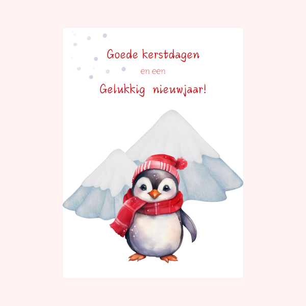 kerstkaart - kinderen - pinguin