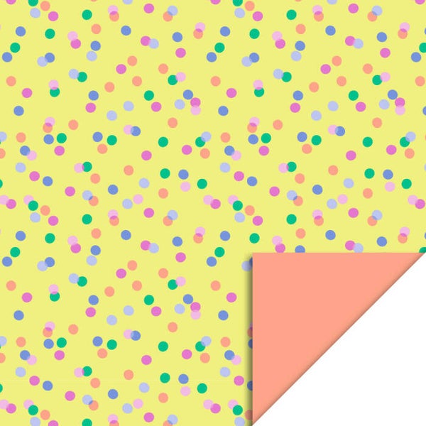 Geel cadeaupapier met confettistippen – 30 cm x 3 m