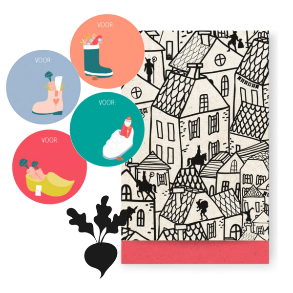 10 cadeauzakjes en stickers- Sinterklaas - Set dorp