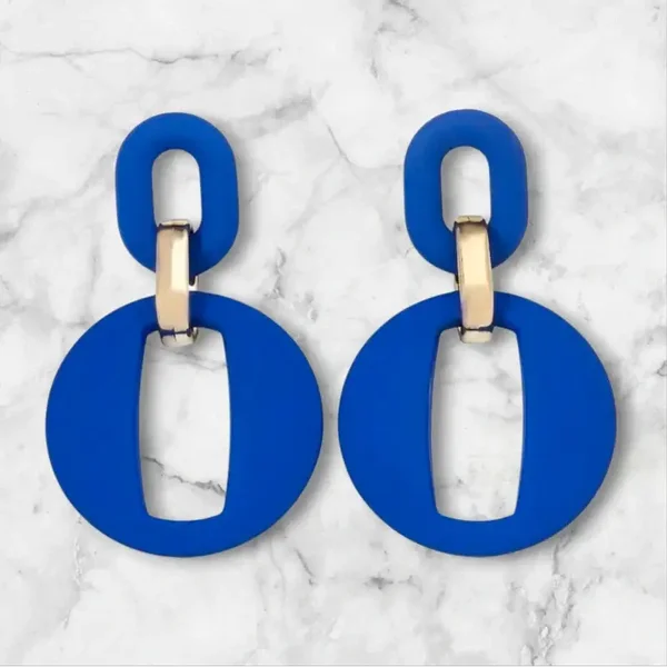 Boucles d’Oreilles Géométriques Bleu Royal & Doré – Style Moderne et Audacieux