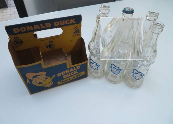 Disney, Donald Duck - 6 glazen cola flesjes met originele verpakking - Eerste druk - (1940)