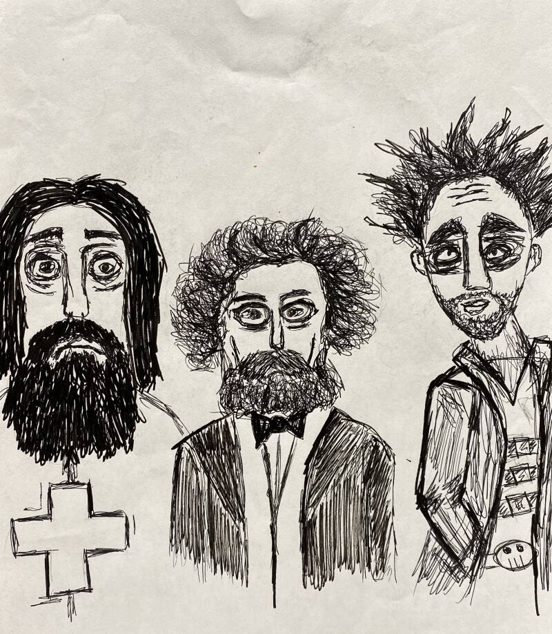 My Heros (Jesus Christ, Karl Marx, Tim Burton) - Pen on Paper - 8 1/2" x 11"
