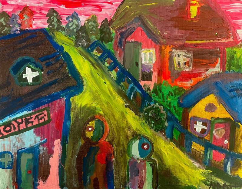 Welcome to Omsk - Acrylic Paint on Canvas Board - 11" x 14"