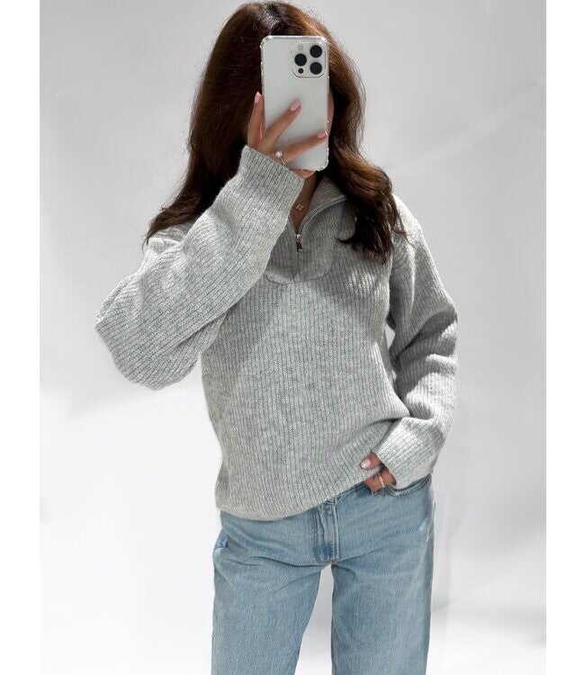 Emma zipper knit grijs
