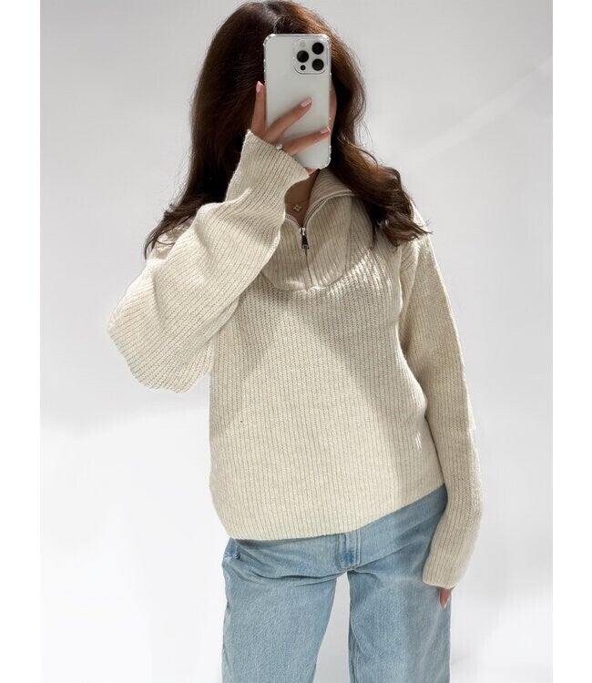 Emma zipper knit beige