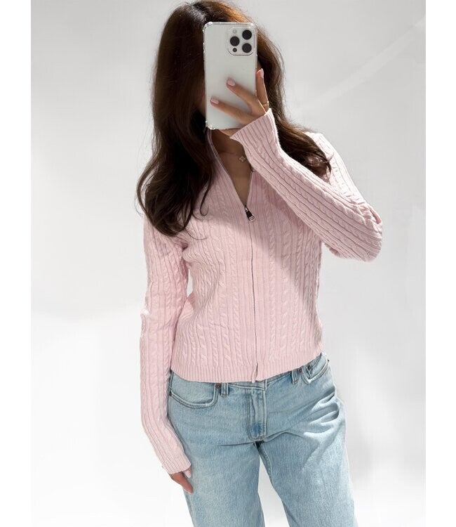 Cable zipper licht roze