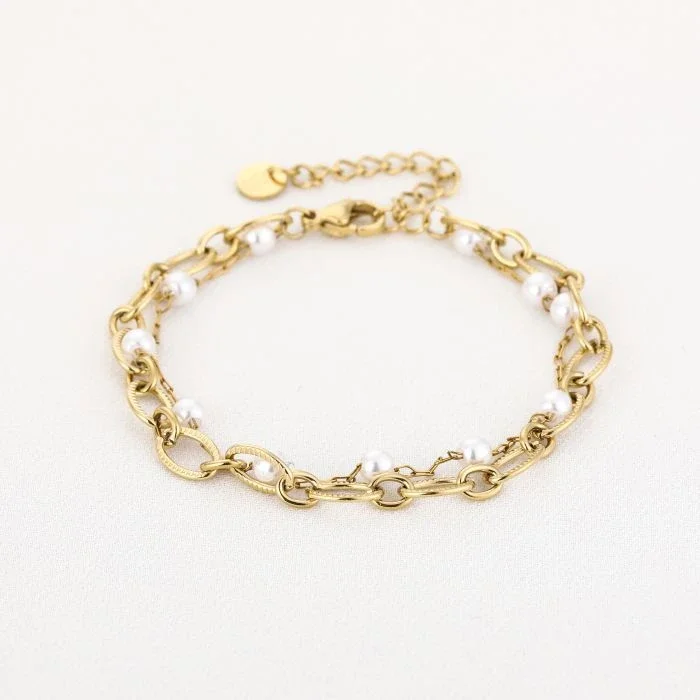 Double chain pearl bracelet gold