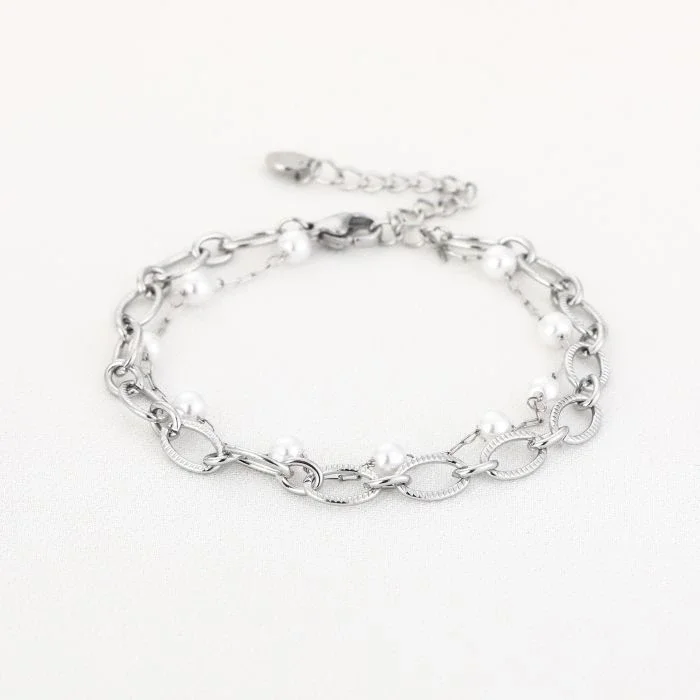 Double chain pearl bracelet silver