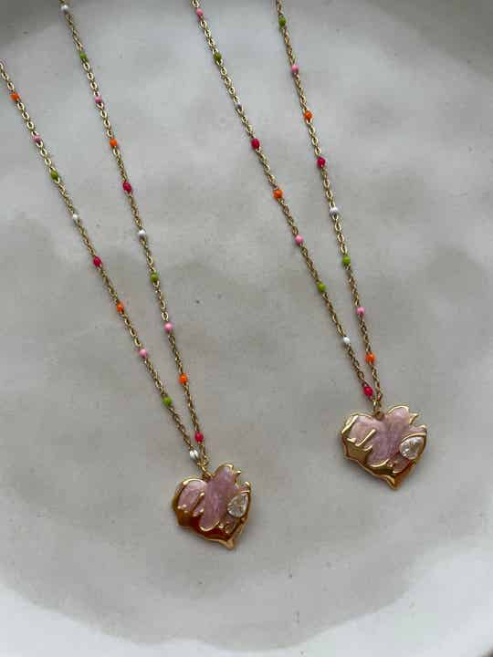 Color heart necklace soft pink gold