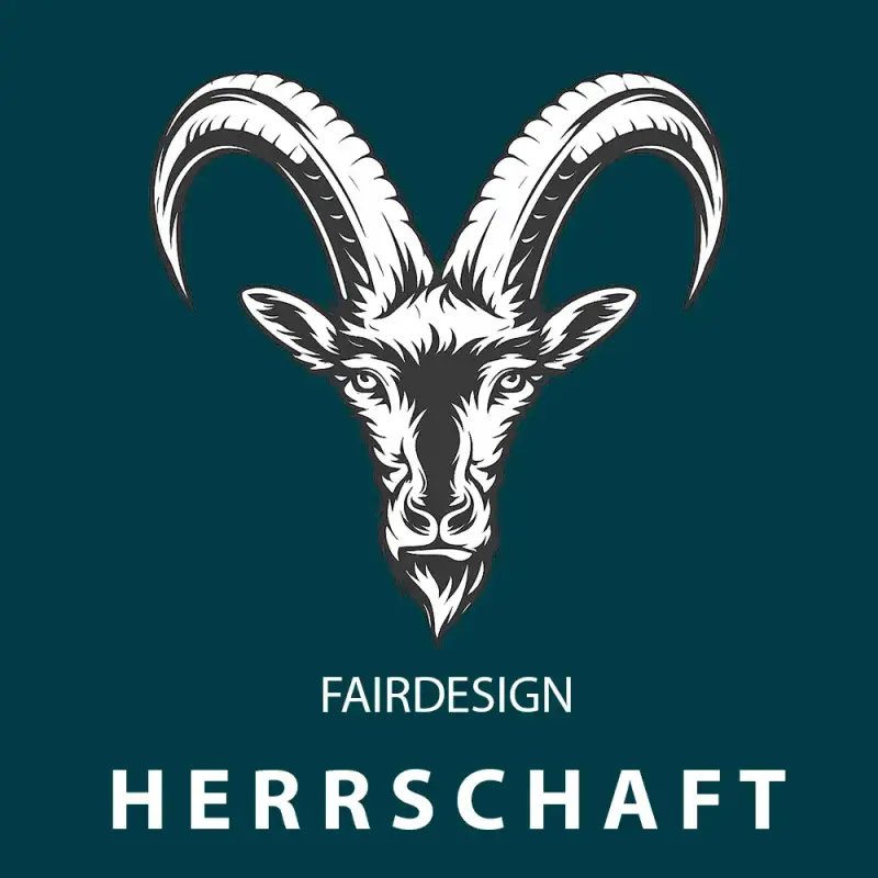 Fairdesign Herrschaft Logo – Professionelles Webdesign und Printmedien in der Bündner Herrschaft mit Steinbock-Illustration.