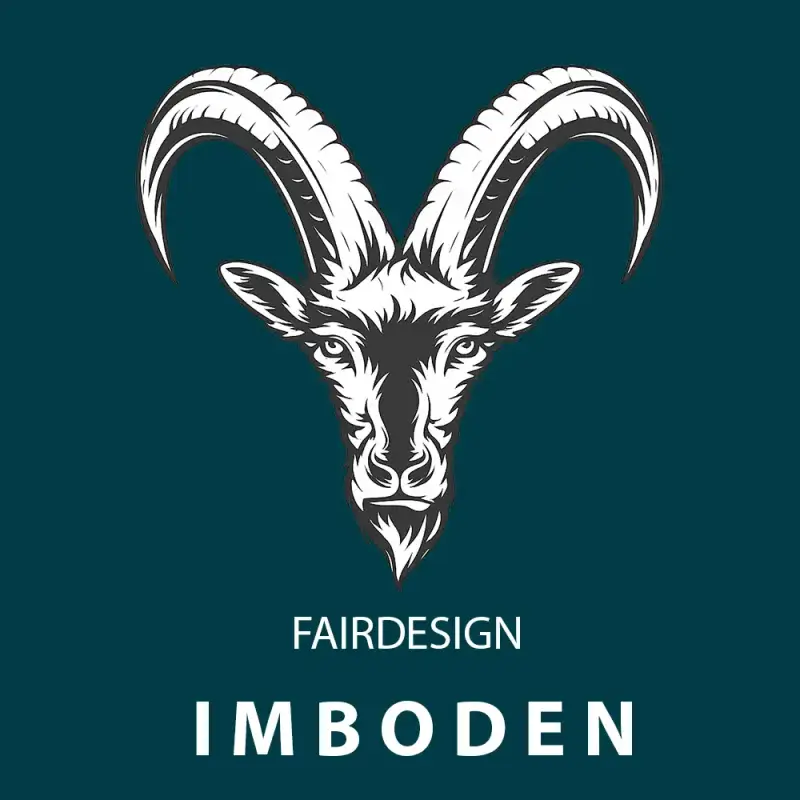 Fairdesign Imboden Logo Stilisierter Steinbock-Kopf auf petrolfarbenem Hintergrund. Grafikdesign & Branding-Agentur.