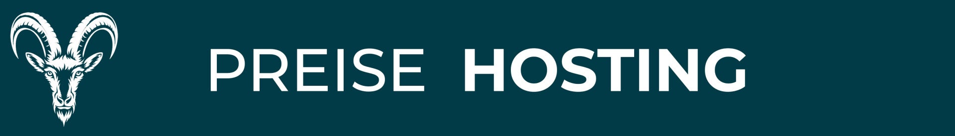 www.fair-design.ch Banner Dunkelgrüner Hintergrund mit weißem Logo-Steinbock und der Aufschrift „PREISE HOSTING“.