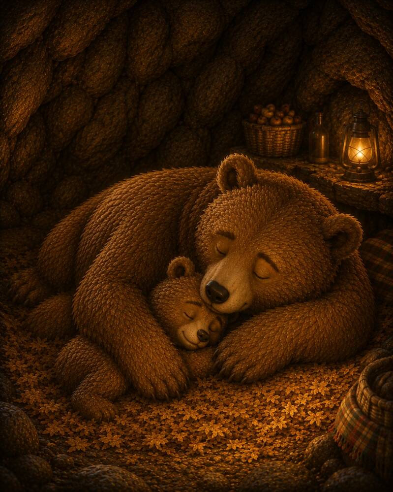 Baamu safely reunited with his mother in their cozy cave