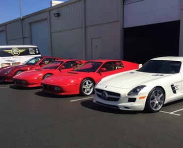 Ferrari and Mercedes-Benz lineup after premium detailing at My Detail Guy Sarasota, specialists in exotic and luxury cars.