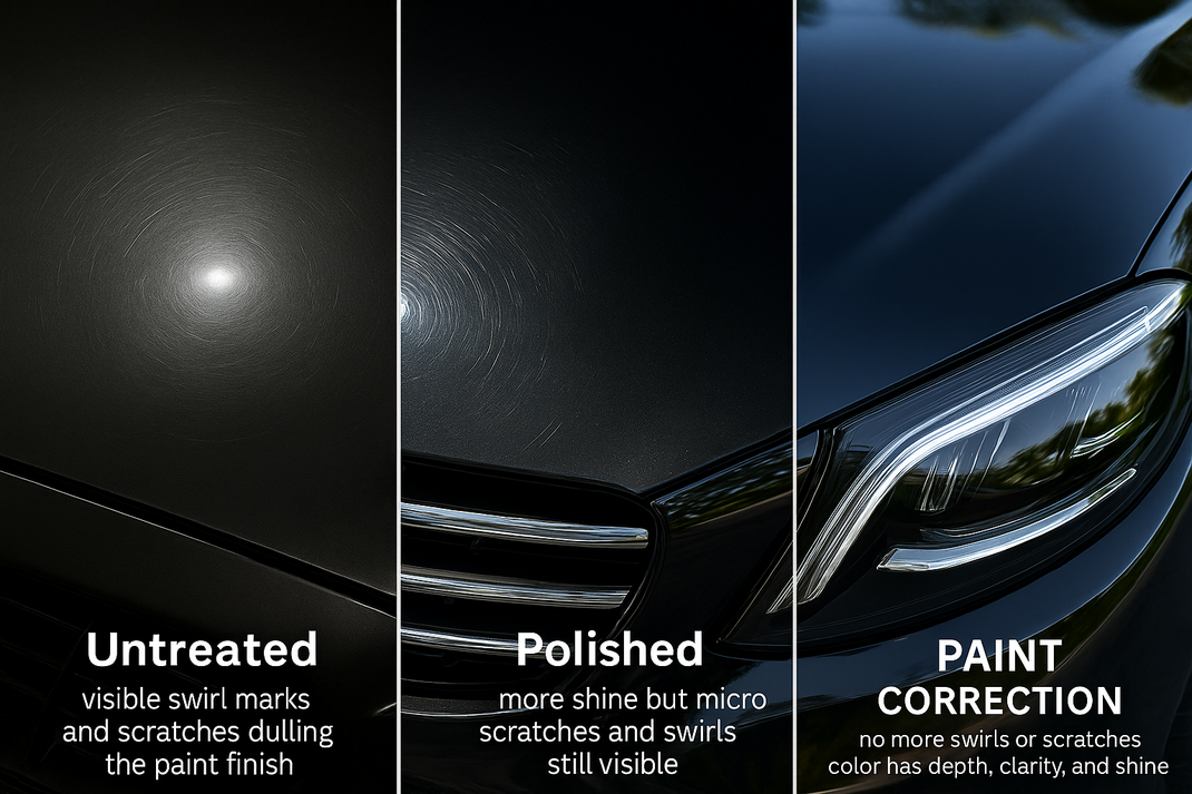 side by side comparison of paint correction vs polishing