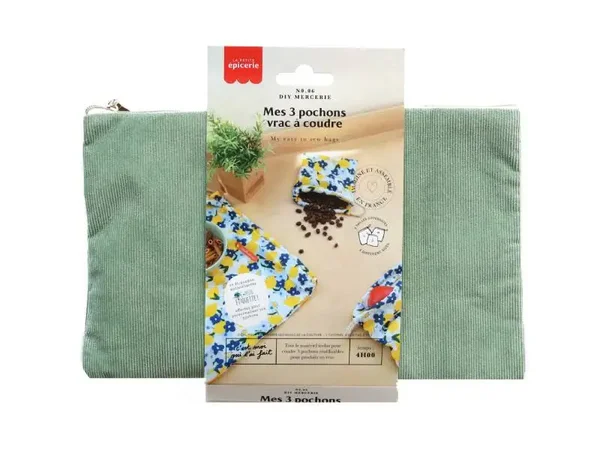 Kit DIY Mercerie - Mes 3 pochons vrac à coudre tissu citron